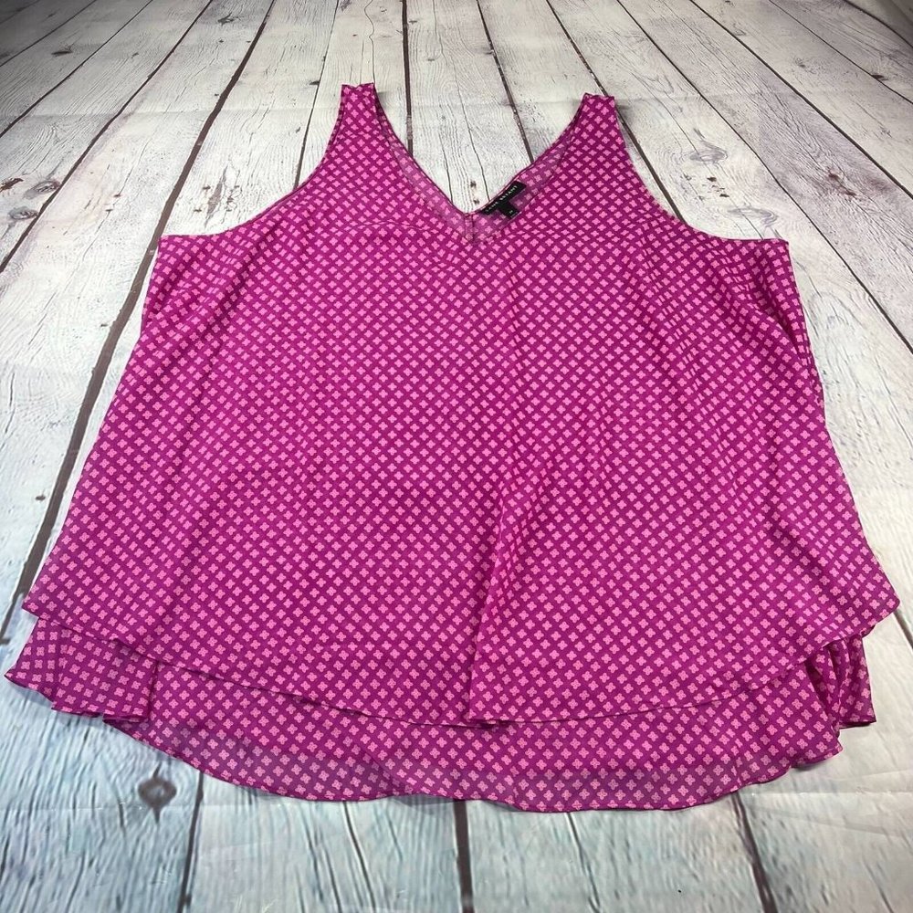 Lane Bryant Womens Blouse Pink All Over Print Sleeveless Tiered Tank Top Plus 24
